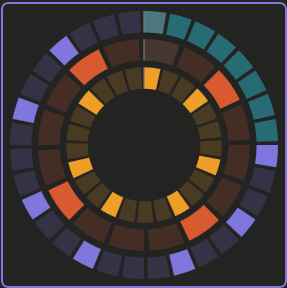 μ-Clid pattern ring — euclidean arc segments lit on each hit