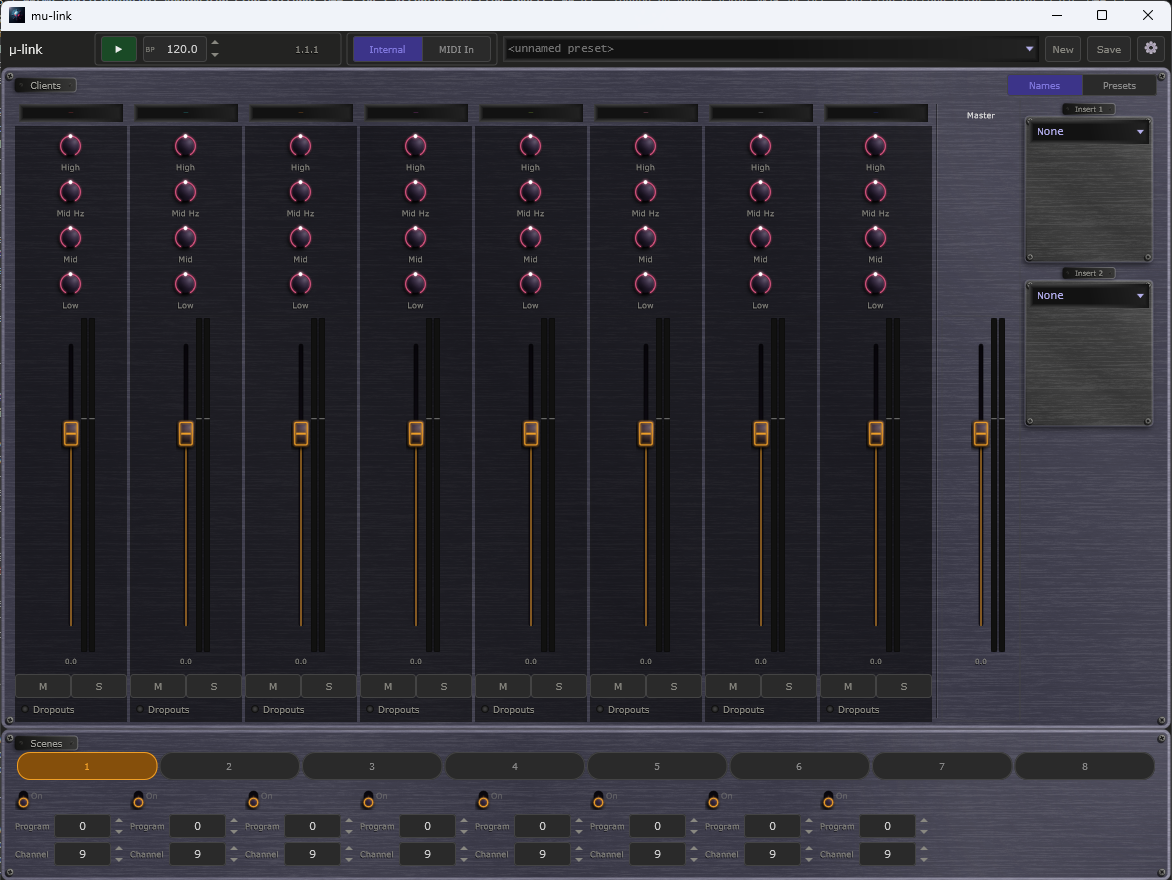 The μ-link mixer with two connected apps and eight scenes