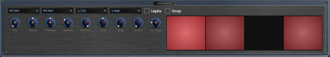 The Appergater with scale, chord, rate and accent pattern